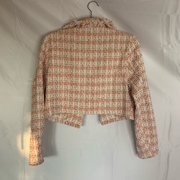 Glamaker Orange White Cropped Woven Fringe Blazer Gold Buttons - Picture 7 of 7